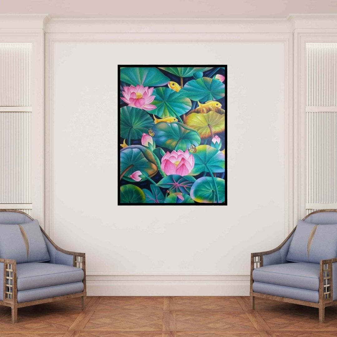 In-situ view of Murali Nagapuzha's 'Nature (Harmony in Bloom)' painting in a room