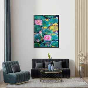 Preview of 'Nature (Harmony in Bloom)' Painting by Murali Nagapuzha shown on a wall in a furnished room.