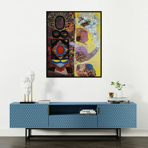 Sanjay Sahani's 'Nature (Celestial Tapestry)' painting visualized above a sofa in a contemporary room.