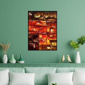 Preview of 'Nature 9 (Ember Glow)' Painting by Ramesh Kher shown on a wall in a furnished room.