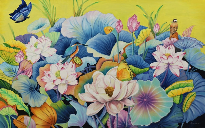 Nature Basket 52' nature oil painting by artist Sulakshana Dharmadhikari, 30x48 inch, on canvas