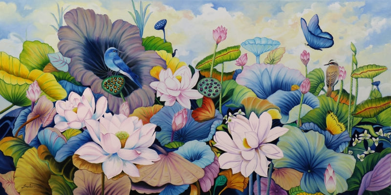 Nature Basket 54' nature oil painting by artist Sulakshana Dharmadhikari, 48x72 inch, on linen