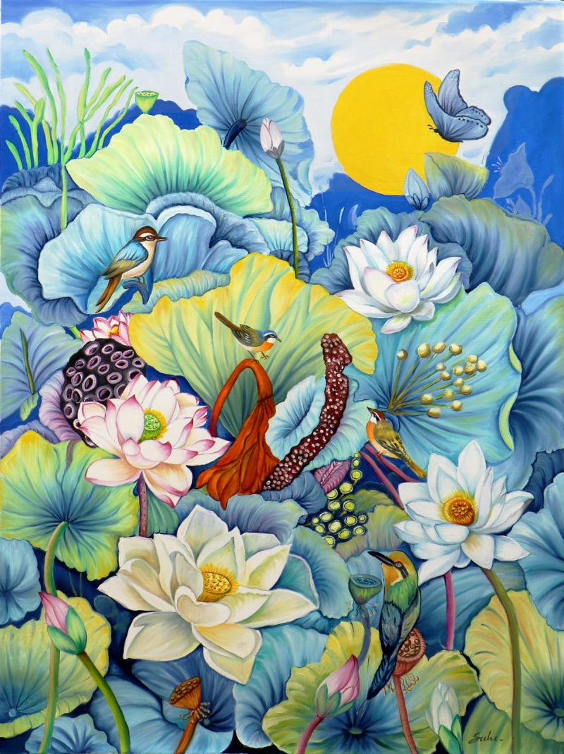 Nature Basket 63' nature oil painting by artist Sulakshana Dharmadhikari, 48x36 inch, on linen