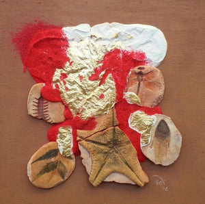 Nature Human And Culture 3 (Fossils 1) by Onkar Kshirsagar, Original Plywood Contemporary Painting on Plywood, Small Square Wall Art