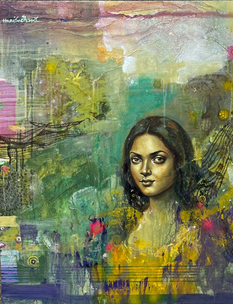 'Nature With Love' figurative acrylic painting by artist Harisadhan Dey, 30x24 inch, on canvas