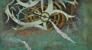 Nature Series X (Times Unraveling) by Bhavesh Patel, Original Mixed Media Fantasy Painting on Paper, Small Horizontal Wall Art