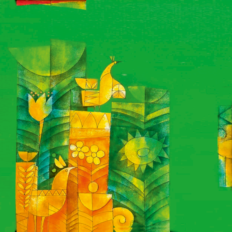 Nature Verdant Symphony' contemporary acrylic painting by artist Ashish Bodade, 18x18 inch, on canvas
