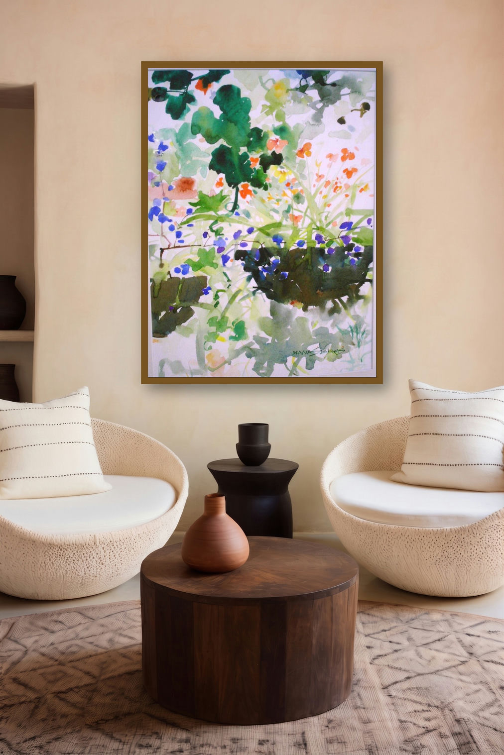 Nature With Vase (Garden Vista) by artist Manas Biswas displayed in a Luxury gallery