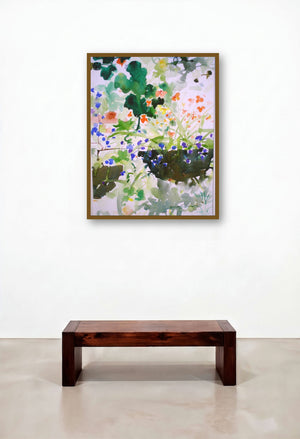 Nature With Vase (Garden Vista) by artist Manas Biswas displayed in a Boutique Hotel Style Lounge