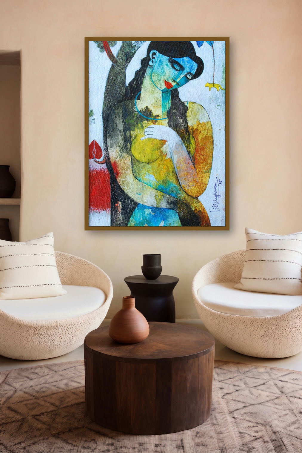 Nature With Woman (Natures Embrace) by artist Appam Raghavendra displayed in a Designer gallery