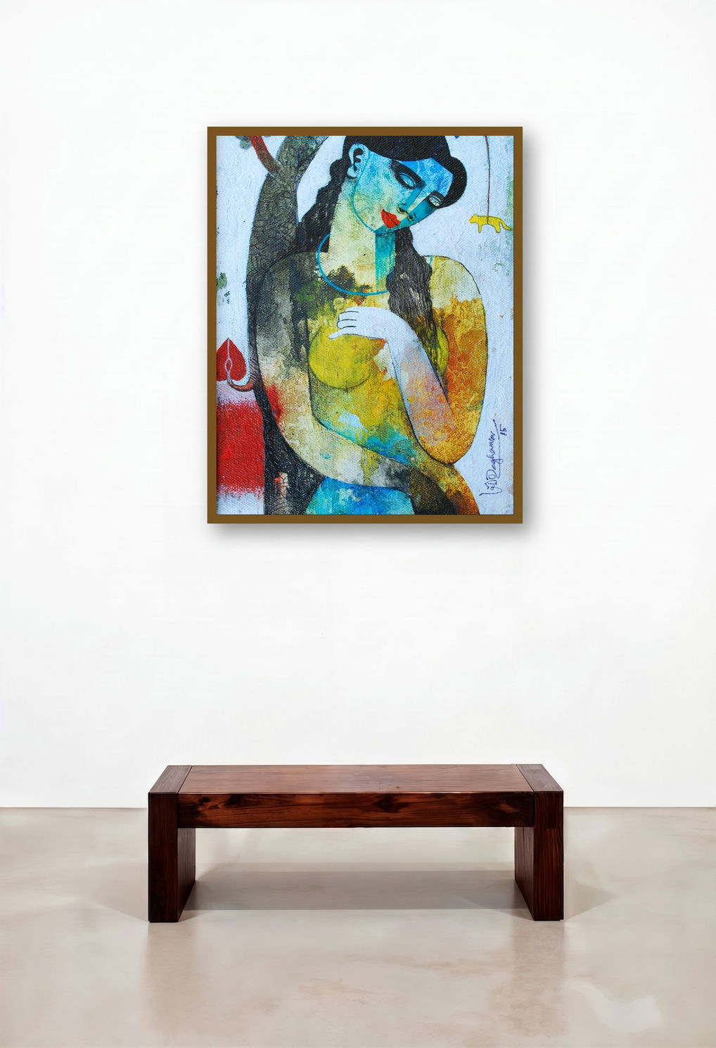 Nature With Woman (Natures Embrace) by artist Appam Raghavendra displayed in a Eclectic Library