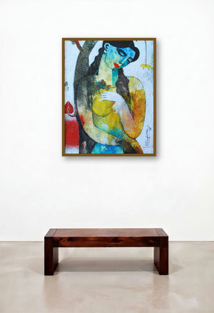 Nature With Woman (Natures Embrace) by artist Appam Raghavendra displayed in a Eclectic Library