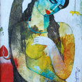 Figurative acrylic painting titled 'Nature With Woman', 10x6 inches, by artist Appam Raghavendra on Canvas