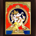 Religious tanjore traditional art titled 'Natya Ganesha Tanjore Painting', 24x18 inches, by artist Myangadi Tanjore on Plywood