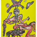 contemporary serigraphs painting titled 'Nautanki', 62x45 inches, by artist Jogen Chowdhury on Paper