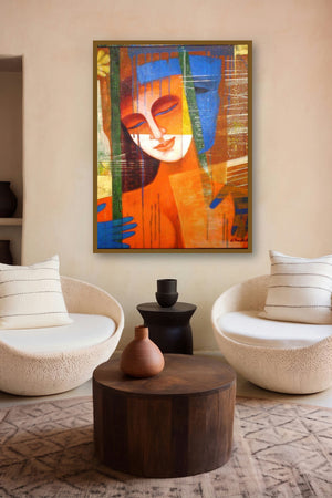 Nautanki Series 3 (Contemplation in Color) by artist Chaitali Mukherjee displayed in a Contemporary gallery