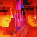 Figurative acrylic painting titled 'Nautanki Series 7', 15x30 inches, by artist Chaitali Mukherjee on Canvas