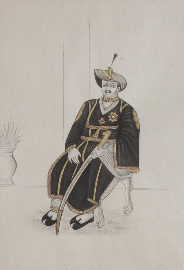 Nawab With Sword On Throne Traditional Art by Unknown | ArtZolo.com