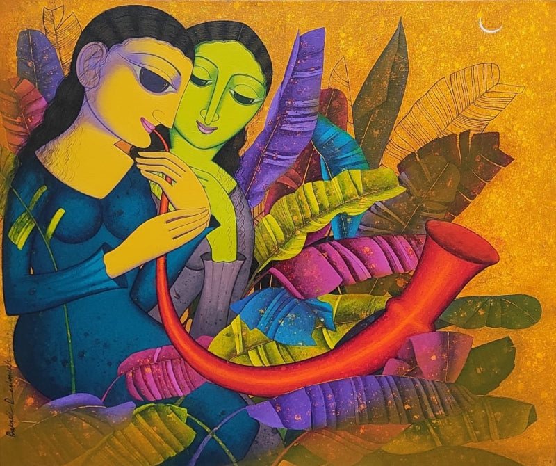 'Nayika' figurative acrylic painting by artist Prakash Deshmukh, 30x36 inch, on canvas