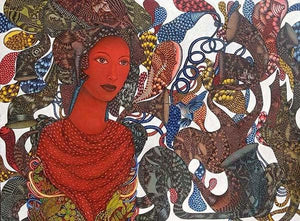 Nayika 4 by Umed Rawat, Original Acrylic Figurative Painting on Paper, Medium Horizontal Wall Art