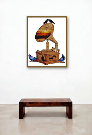 Need To Sustainble City 2 (Echoes of the Past) by artist Mehul Rathod displayed in a Urban Loft Bedroom