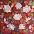 Nature acrylic painting titled 'Neerja The White Lotus', 30x30 inches, by artist Amita Dand on canvas