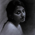 Portrait charcoal drawing titled 'Neha', 14x10 inches, by artist Kulwinder Singh on Paper