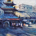 Cityscape watercolor painting titled 'Nepal', 7x11 inches, by artist Jitendra Divte on Paper