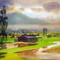 Landscape watercolor painting titled 'Neral Farm House', 11x14 inches, by artist RAKESH SURYAWANSHI on Paper