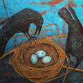 Nest' animals tempera painting by artist Sudip Das, 20x26 inch, on canvas board