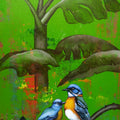 Nesting' animals acrylic painting by artist Shyamali Paul, 40x20 inch, on canvas