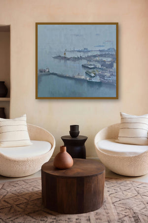 Nevy Dockyard (Morning Haze) by artist Paresh Thukrul displayed in a Boutique gallery
