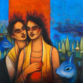 Figurative acrylic painting titled 'New couple 2', 28x28 inches, by artist Aniruddha Sarker on Canvas