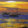 Seascape acrylic painting titled 'New Day New Life', 11x16 inches, by artist Bipul Roy on Canvas