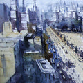 Cityscape watercolor painting titled 'New Edit', 32x21 inches, by artist Nirupam Konwar on Paper