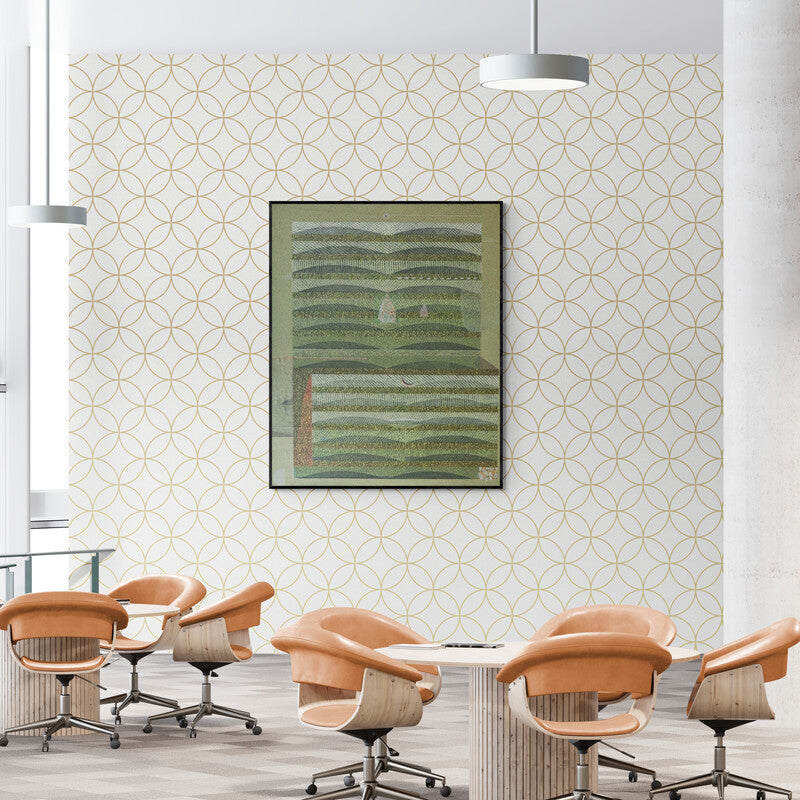 In-situ view of Sunil Yadav's 'New Identity And New Space 1 (Abstract Landscape in Green and Grey)' painting in a room