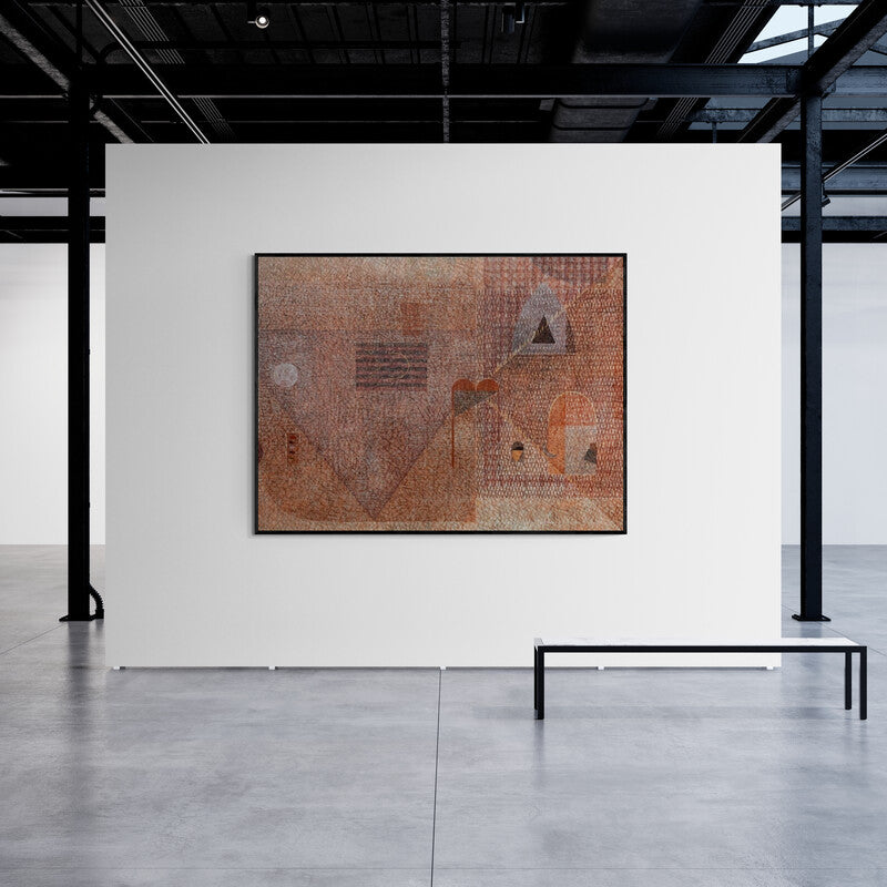 Preview of 'New Identity And New Space 3 (Abstract Composition in Earth Tones)' Painting by Sunil Yadav shown on a wall in a furnished room.