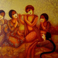 Figurative acrylic painting titled 'Nidhivan 1', 42x60 inches, by artist Monalisa Sarkar on Canvas