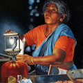 Night Life by Anjana Sihag, Original Oil Figurative Painting on Canvas, Large Vertical Wall Art