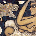 Figurative serigraphs painting titled 'Night Of The Owl', 22x30 inch, by artist Jogen Chowdhury on Paper