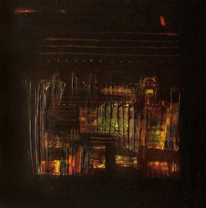 Abstract mixed media painting titled 'Night Scape', 20x20 inches, by artist Arvind Hate on Mixedmedia