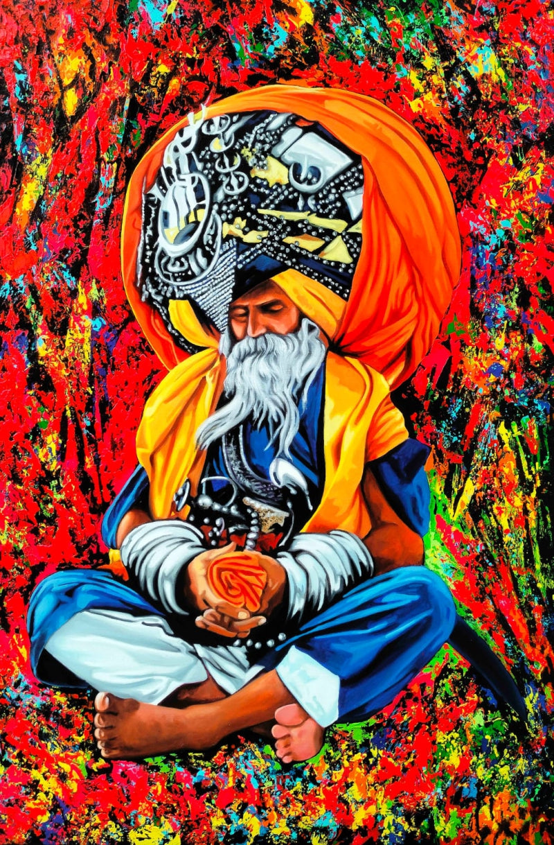 'Nihang 11' religious acrylic painting by artist Sujit Karmakar, 54x36 inch, on canvas