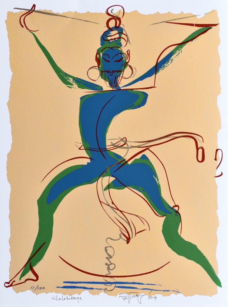 Religious serigraphs painting titled 'Nilalohitaya', 20x15 inches, by artist Jatin Das on Paper