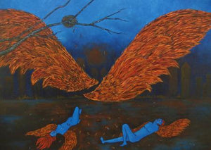 Nirbhaya by Manjula Dubey, Original Acrylic Abstract Painting on Canvas, Medium Square Wall Art