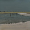 Seascape acrylic painting titled 'Nivati 1', 27x24 inches, by artist Mangesh Shinde on Canvas