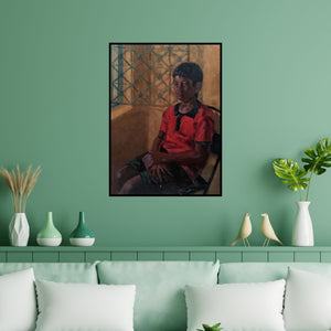Preview of 'Noon By The Window' Painting by Swapnil Pate shown on a wall in a furnished room.