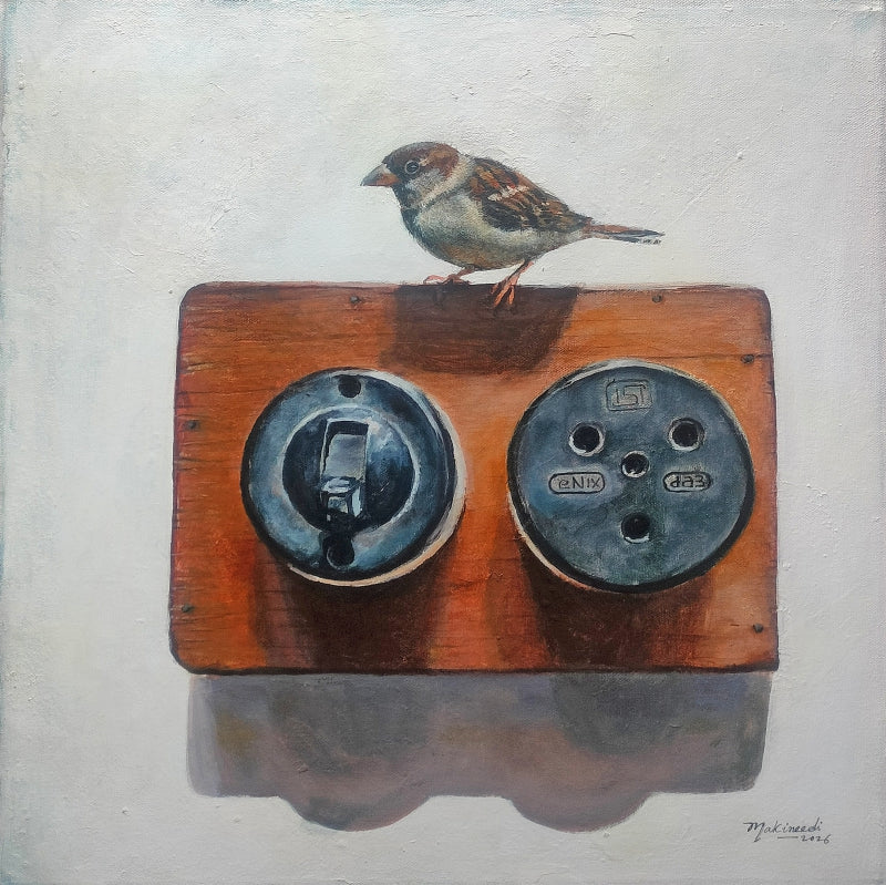Nostalgia 1' still-life acrylic painting by artist Srinivasa Ram Makineedi, 18x18 inch, on canvas