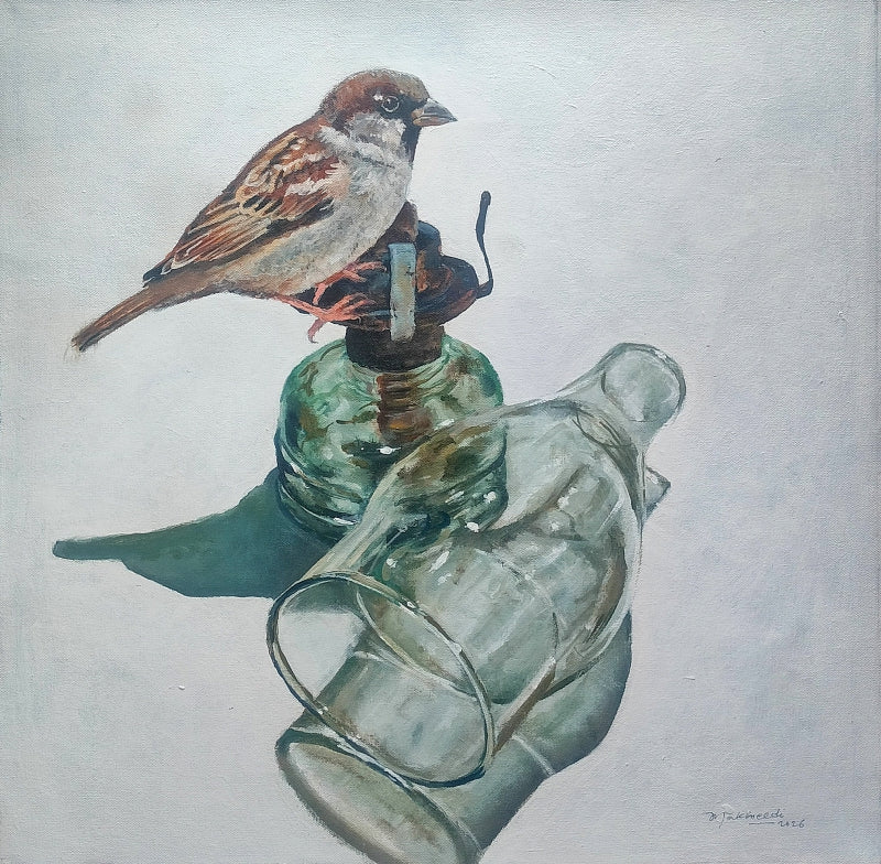 Nostalgia 2' still-life acrylic painting by artist Srinivasa Ram Makineedi, 18x18 inch, on canvas