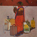 Nothing Here Is In A Rush' figurative acrylic painting by artist Harshada Kolapkar, 36x36 inch, on canvas