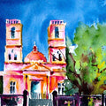 Cityscape watercolor painting titled 'Notre Dame des Anges', 6x8 inches, by artist Veronique Piaser-moyen on Paper
